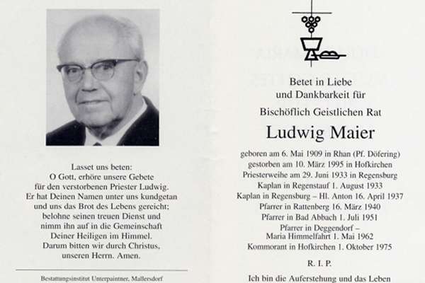 Sterbebild Pfarrer Ludwig Maier